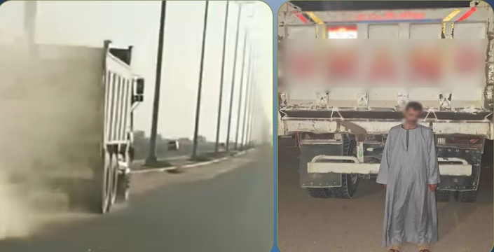 ضبط سائق سيارة نقل بعد سيره برعونة والاصطدام بسيارة والهرب بالجيزة